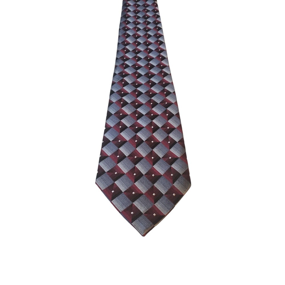 Arrow Mens Geometric Burgundy Gray Neck Tie 100% Silk Business Casual Church